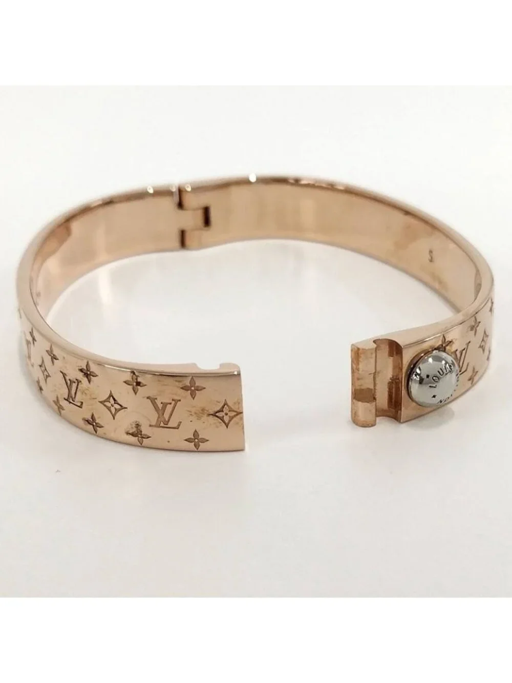 Louis Vuitton Cuff Nanogram Bracelet S Size Plated Silver Pink - Picture 7 of 10